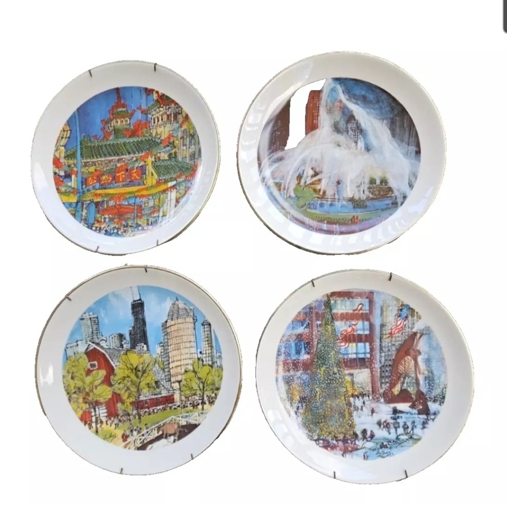 Lot of 4 Franklin McMahon Chicago Collection Ltd. Edition Plates. Nice. 1975-77